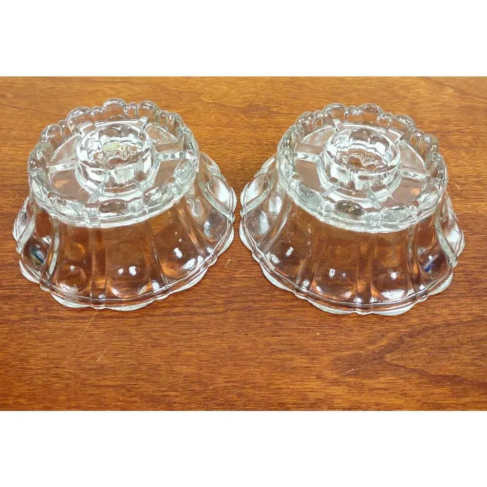 Vintage Crystal Bubble Glass Candle Stick Holders Reversible Pair MCM 4